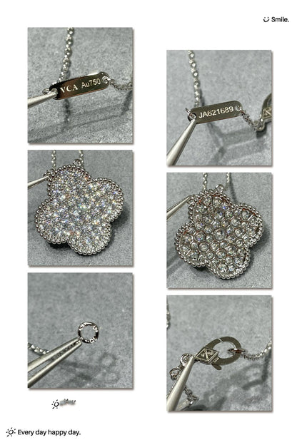 [ECHO ]CLOVER 25MM LARGE PENDANT DIAMOND PAVED SILVER NECKLACE