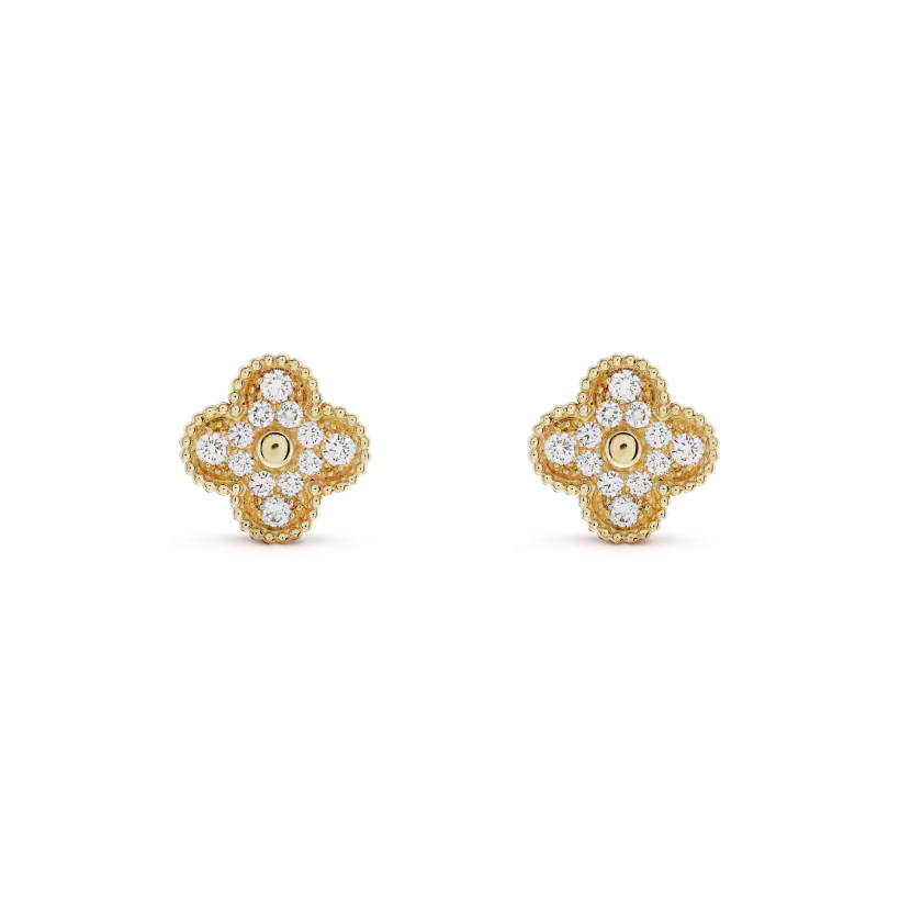 [ECHO ]CLOVER MEDIUM 1 MOTIFS FUll DIAMOND EARRINGS