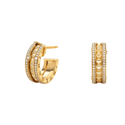 [ECHO ]ZERO 1 ROCK GOLD EARRINGS WITH STUDDED SPIRAL AND PAVED DIAMONDS