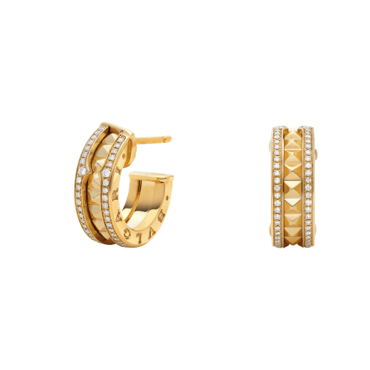 [ECHO ]ZERO 1 ROCK GOLD EARRINGS WITH STUDDED SPIRAL AND PAVED DIAMONDS