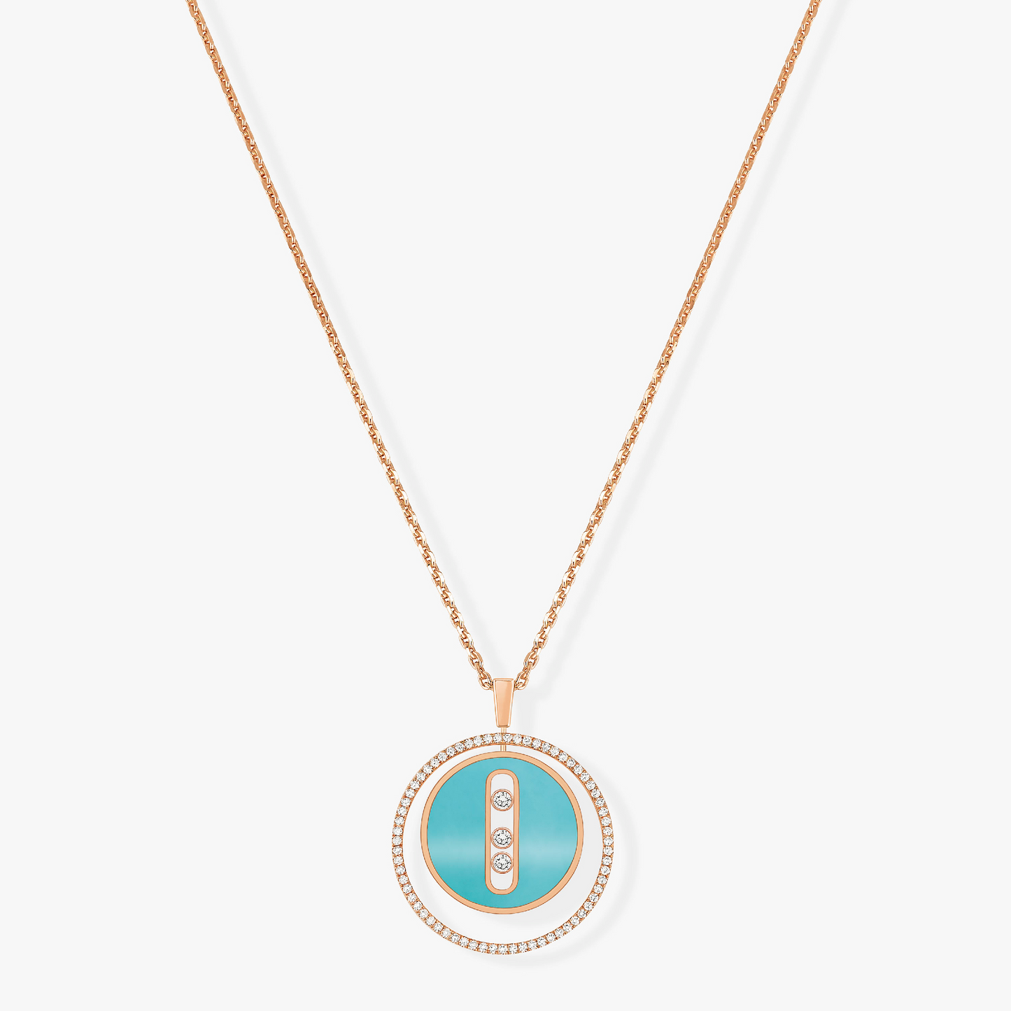 [ECHO]LUCKY MOVE 3 DIAMONDS TURQUOISE PINK GOLD DIAMOND NECKLACE