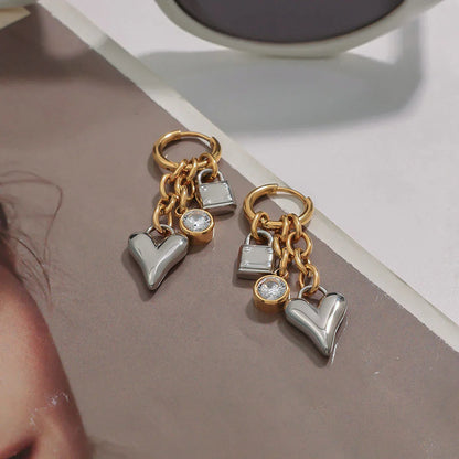 [Echo Fine]Sarah Heart & Lock Gold Earrings