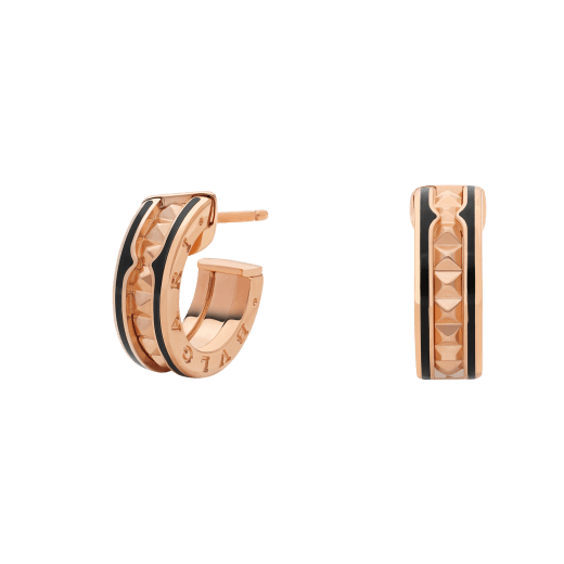 [ECHO ]ZERO 1 ROCK PINK GOLD EARRINGS WITH STUDDED SPIRAL AND BLACK CERAMIC