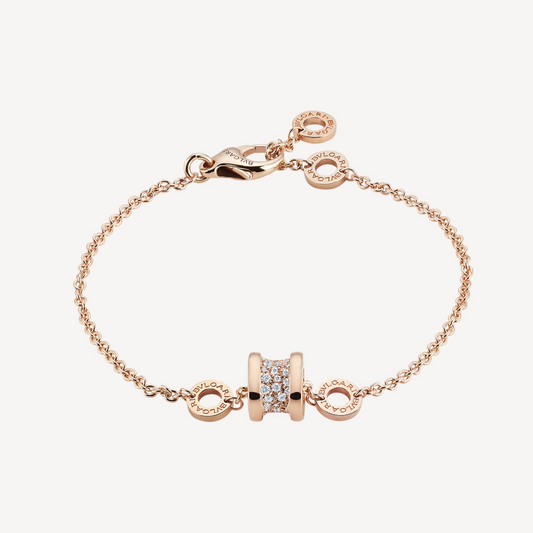 [ECHO ]ZERO 1 SOFT PINK GOLD WITH PAVED DIAMONDS ON THE SPIRAL BRACELET