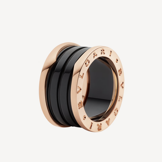 [ECHO ]ZERO 1 FOUR-BAND LOOPS AND BLACK CERAMIC SPIRAL PINK GOLD RING