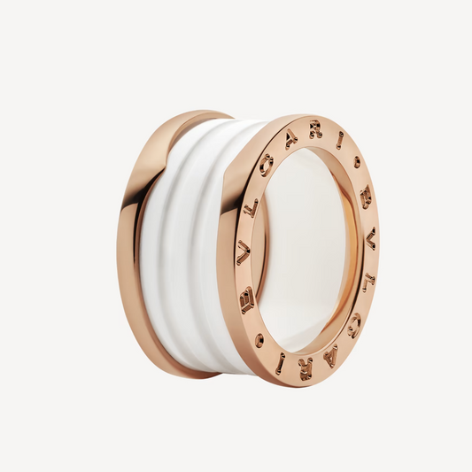 [ECHO ]ZERO 1 FOUR-BAND LOOPS AND WHITE CERAMIC SPIRAL PINK GOLD RING