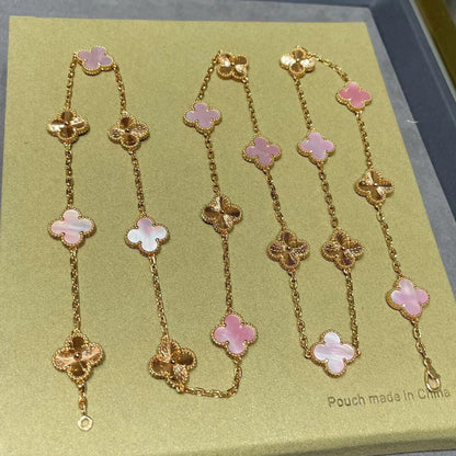[ECHO ]CLOVER 20 MOTIFS LASER PINK MOP NECKLACE