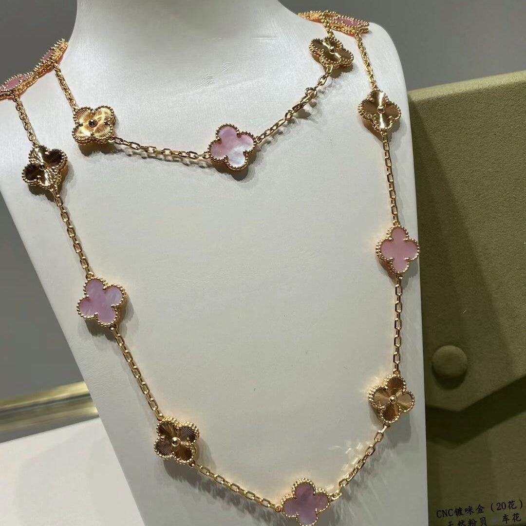 [ECHO ]CLOVER 20 MOTIFS LASER PINK MOP NECKLACE