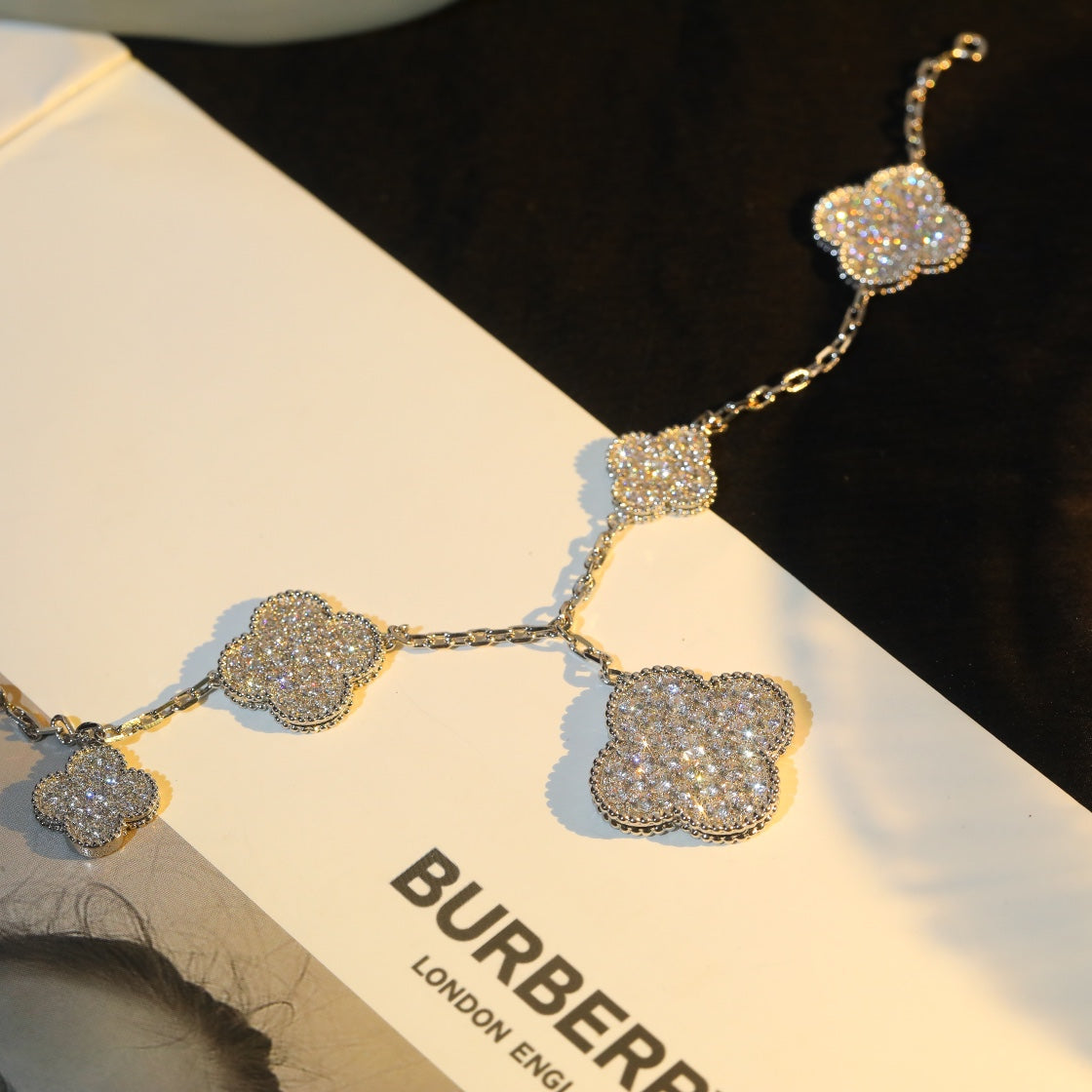 [ECHO ]CLOVER BRACELET 5 MOTIF SILVER DIAMOND PAVED