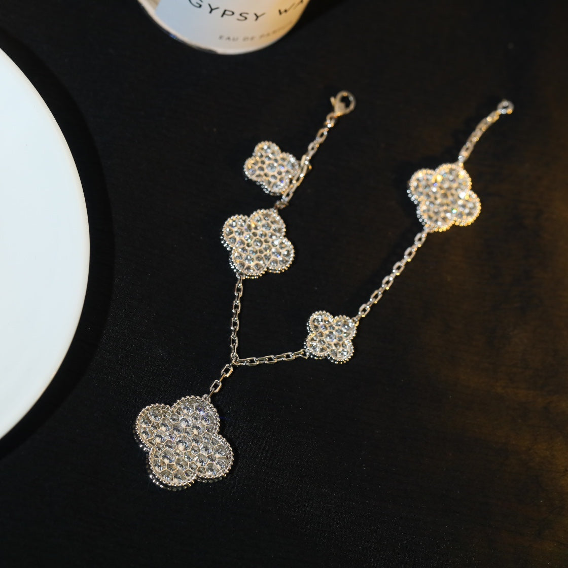 [ECHO ]CLOVER BRACELET 5 MOTIF SILVER DIAMOND PAVED