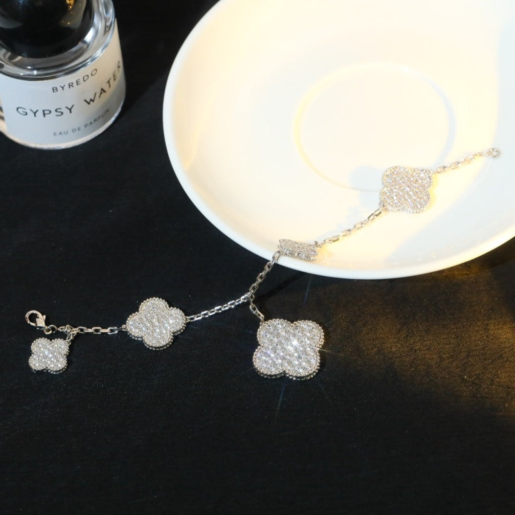 [ECHO ]CLOVER BRACELET 5 MOTIF SILVER DIAMOND PAVED