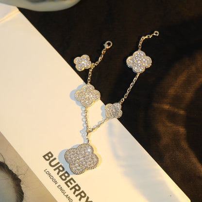 [ECHO ]CLOVER BRACELET 5 MOTIF SILVER DIAMOND PAVED