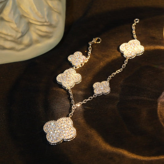 [ECHO ]CLOVER BRACELET 5 MOTIF SILVER DIAMOND PAVED