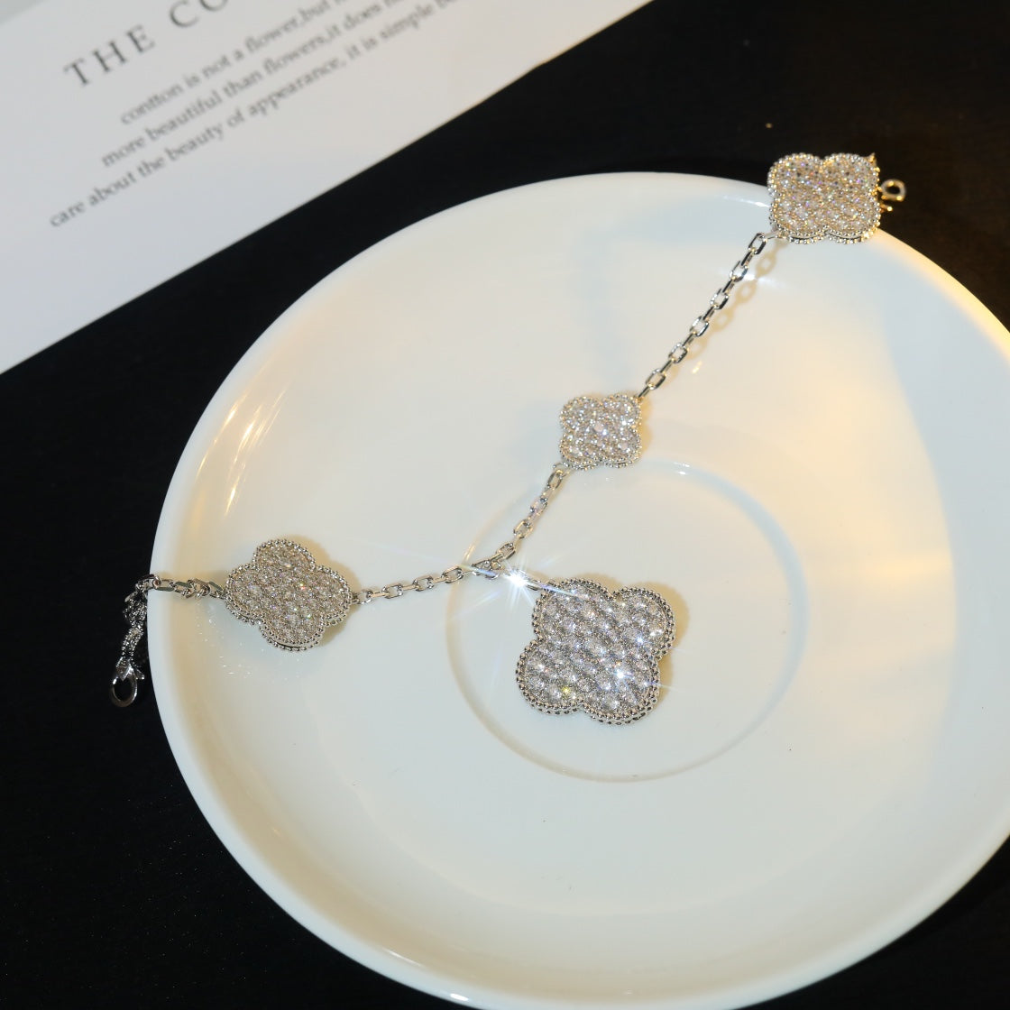 [ECHO ]CLOVER BRACELET 5 MOTIF SILVER DIAMOND PAVED
