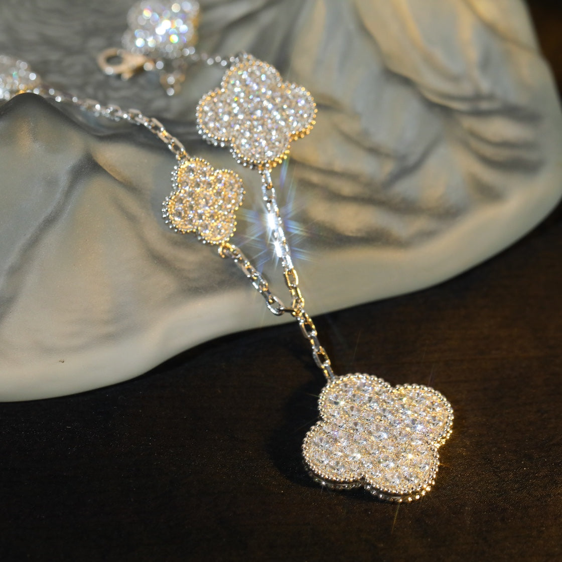 [ECHO ]CLOVER BRACELET 5 MOTIF SILVER DIAMOND PAVED