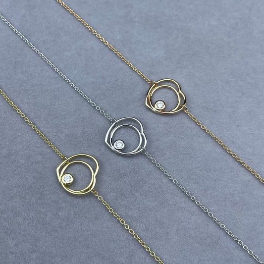 [ECHO ]HOLLOW HEART SINGLE DIAMOND BRACELET