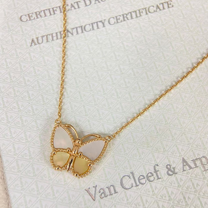 [ECHO ]NEW ROSE GOLD WHITE MOTHER OF PEARL BUTTERFLY NECKLACE