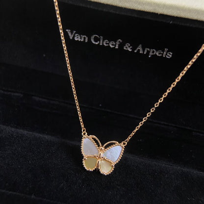 [ECHO ]NEW ROSE GOLD WHITE MOTHER OF PEARL BUTTERFLY NECKLACE