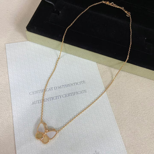 [ECHO ]NEW ROSE GOLD WHITE MOTHER OF PEARL BUTTERFLY NECKLACE