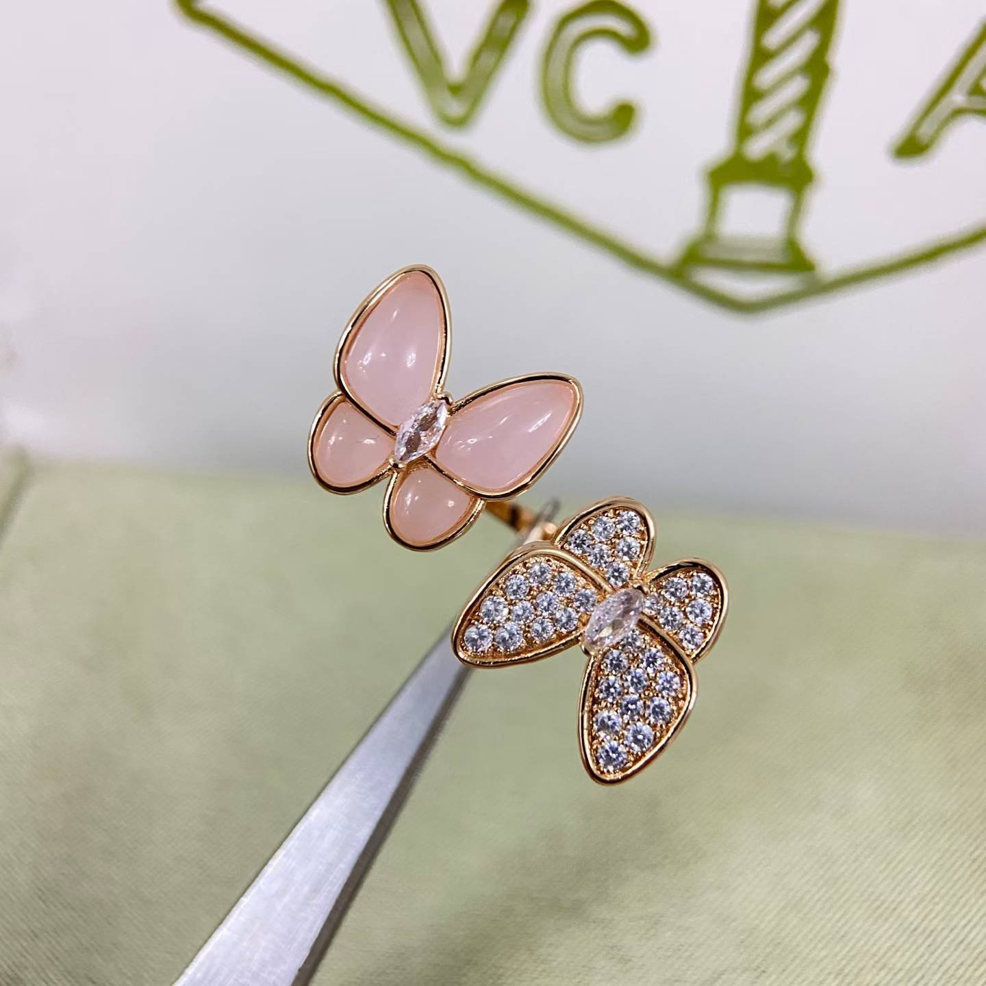 [ECHO ]TWIN BUTTERFLY NEW DIAMOND & PINK BUTTERFLY RING