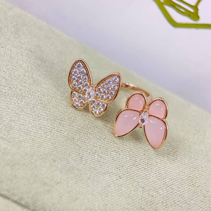 [ECHO ]TWIN BUTTERFLY NEW DIAMOND & PINK BUTTERFLY RING