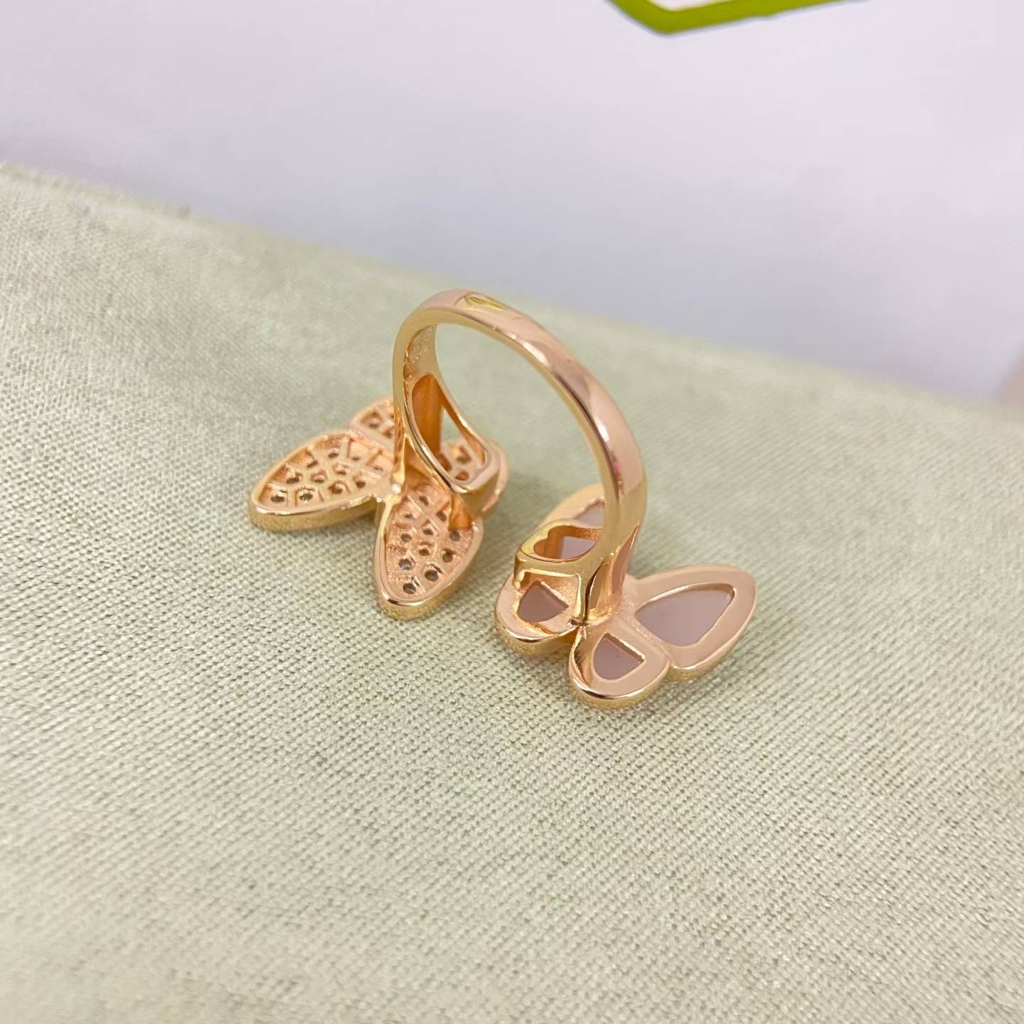 [ECHO ]TWIN BUTTERFLY NEW DIAMOND & PINK BUTTERFLY RING