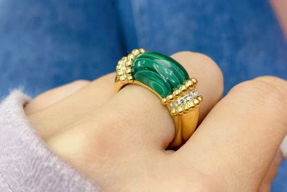 [ECHO]PERLEE COLLECTION 18K YELLOW GOLD MALACHITE DIAMOND RING