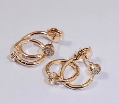 [ECHO ]NAIL COLLECTION DIAMOND SET DOUBLE HOOP EARRINGS