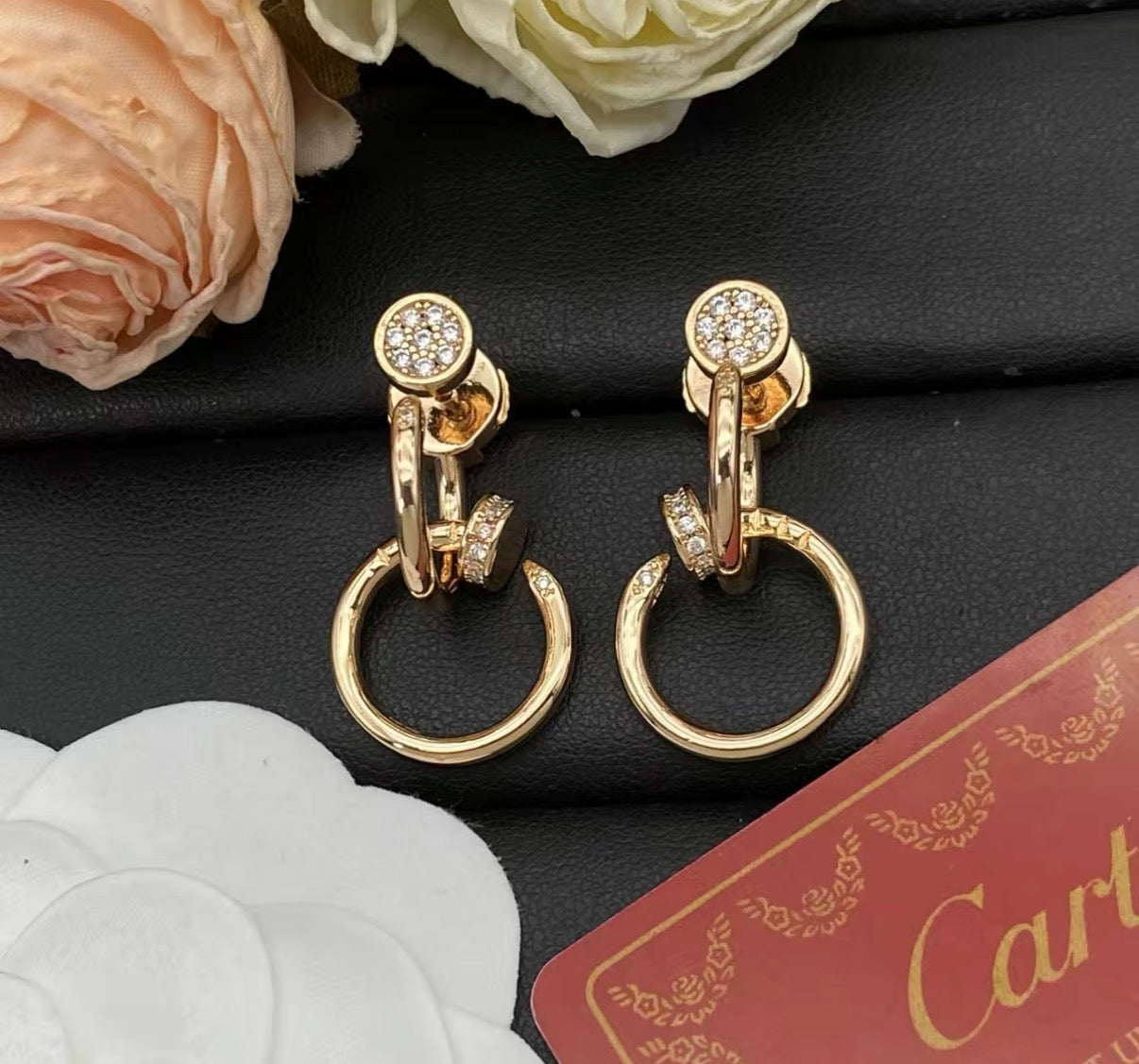 [ECHO ]NAIL COLLECTION DIAMOND SET DOUBLE HOOP EARRINGS