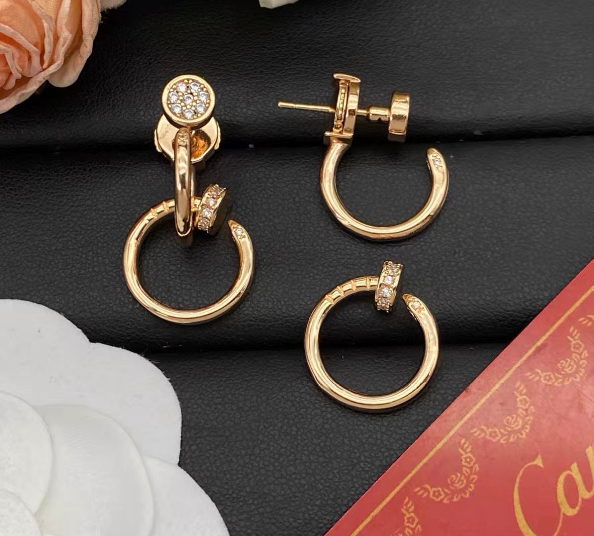 [ECHO ]NAIL COLLECTION DIAMOND SET DOUBLE HOOP EARRINGS