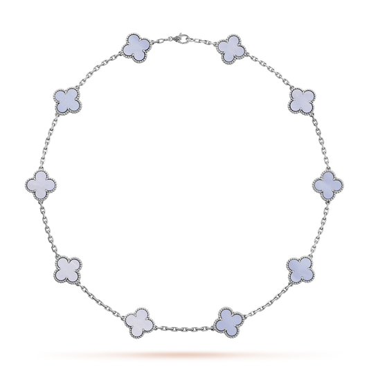 [ECHO ]CLOVER 10 MOTIFS BLUE CHALCEDONY NECKLACE