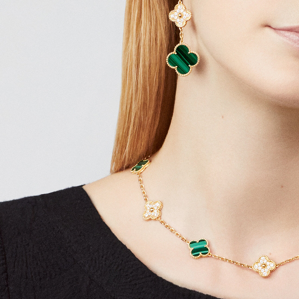 [ECHO ]CLOVER 10 MOTIFS MALACHITE DIAMOND NECKLACE