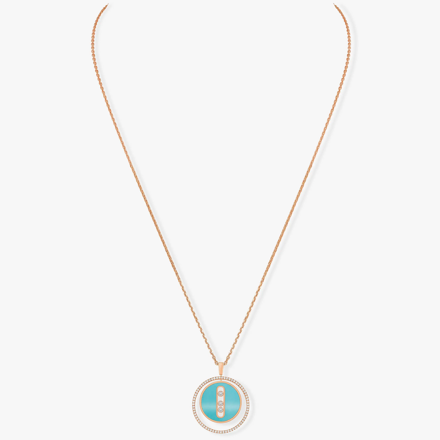 [ECHO]LUCKY MOVE 3 DIAMONDS TURQUOISE PINK GOLD DIAMOND NECKLACE