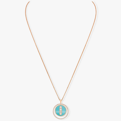 [ECHO]LUCKY MOVE 3 DIAMONDS TURQUOISE PINK GOLD DIAMOND NECKLACE