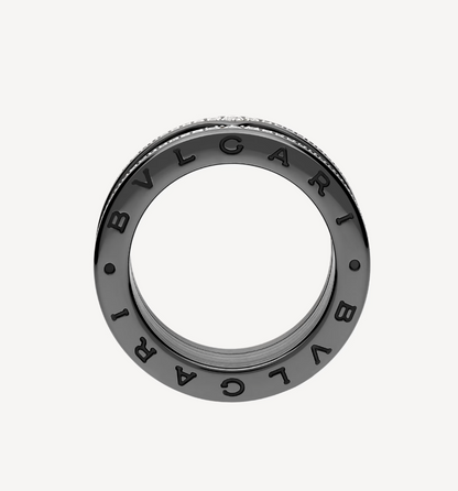 [ECHO ]ZERO 1 ROCK FOUR-BAND BLACK CERAMIC WITH STUDDED SPIRAL AND PAVED DIAMONDS RING