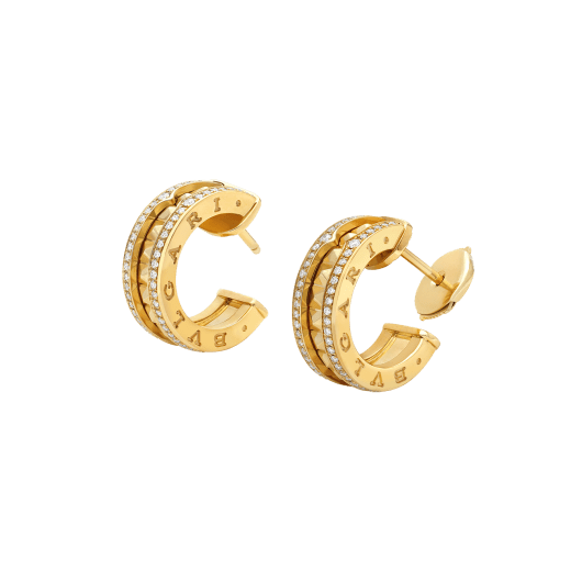 [ECHO ]ZERO 1 ROCK GOLD EARRINGS WITH STUDDED SPIRAL AND PAVED DIAMONDS