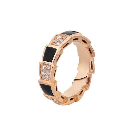 [ECHO ]SERPENTI RING PINK GOLD BLACK MOP DIAMOND PAVED 4MM