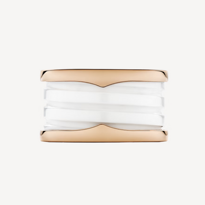 [ECHO ]ZERO 1 FOUR-BAND LOOPS AND WHITE CERAMIC SPIRAL PINK GOLD RING