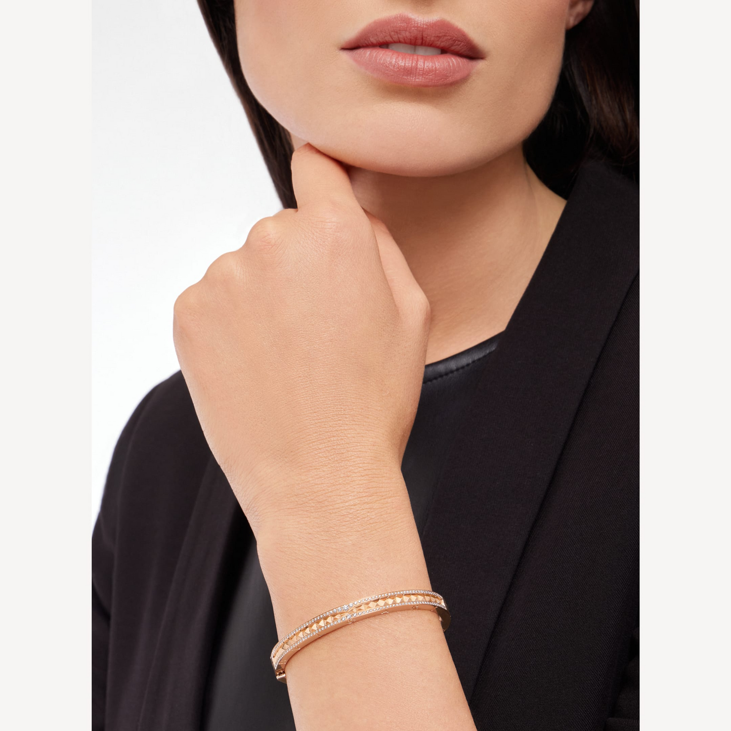 [ECHO ]ZERO 1 SPIRAL AND PAVED DIAMOND PINK GOLD BRACELET