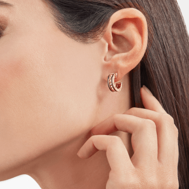 [ECHO ]ZERO 1 ROCK PINK GOLD EARRINGS WITH STUDDED SPIRAL AND BLACK CERAMIC