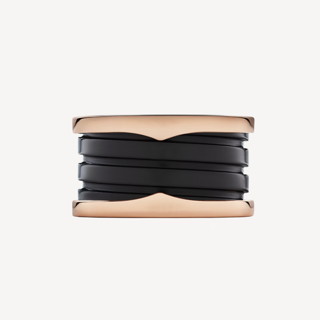 [ECHO ]ZERO 1 FOUR-BAND LOOPS AND BLACK CERAMIC SPIRAL PINK GOLD RING