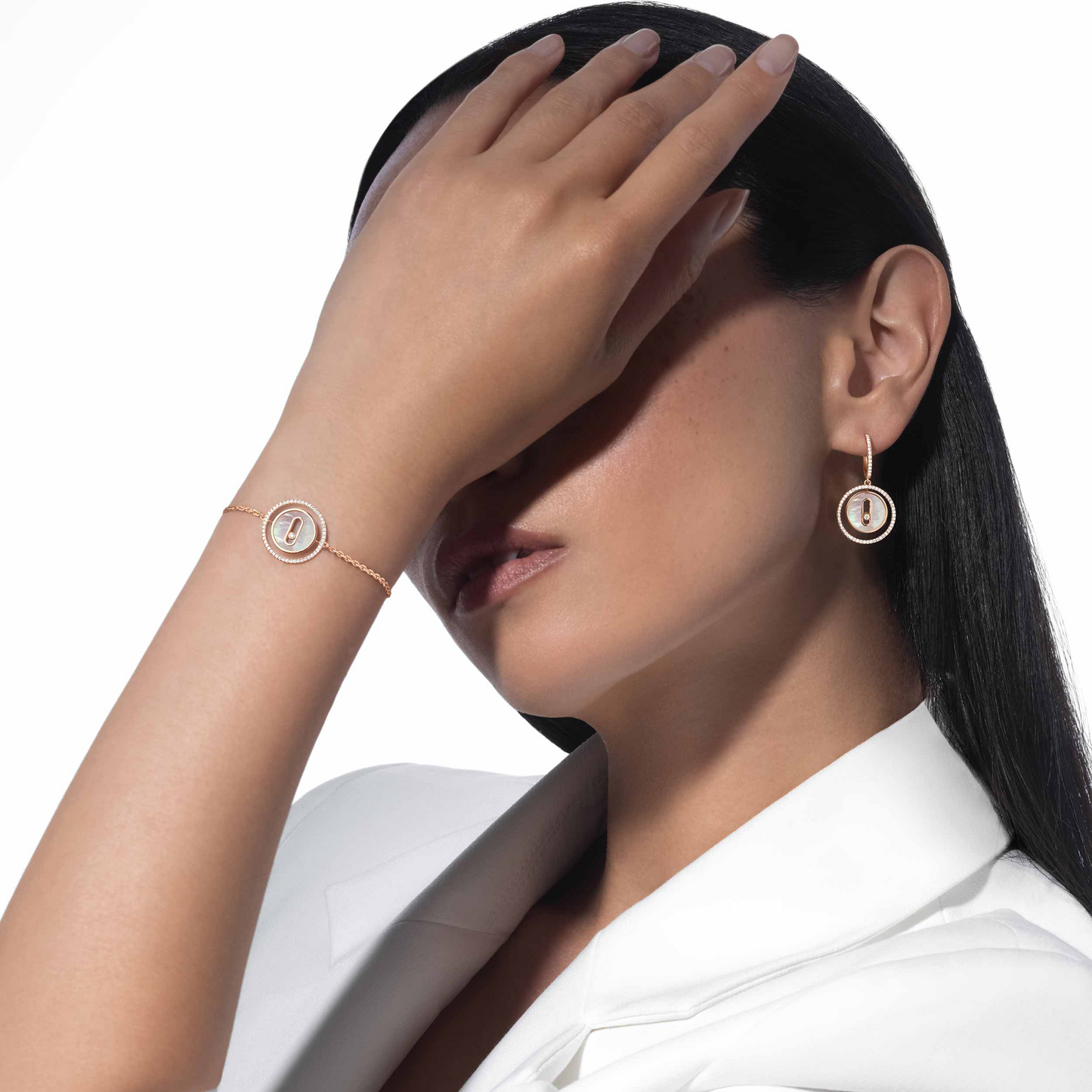 [ECHO]LUCKY MOVE WHITE MOTHER OF PEARL PINK GOLD DIAMOND BRACELET