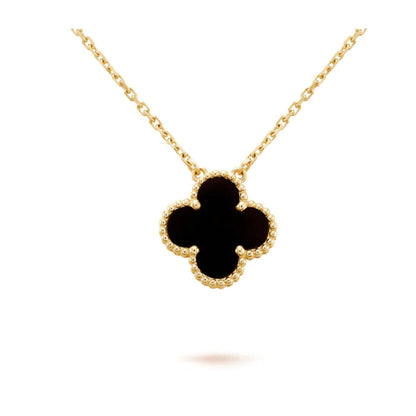[ECHO ]CLOVER 15MM BLACK ONYX SINGLE FLOWER NECKLACE