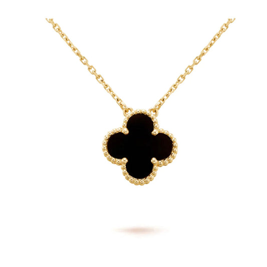 [ECHO ]CLOVER 15MM BLACK ONYX SINGLE FLOWER NECKLACE
