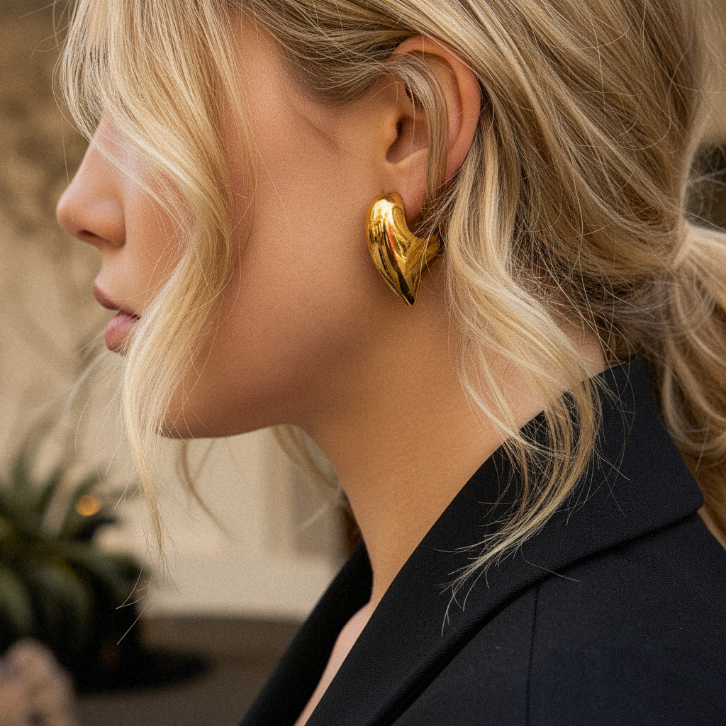[Echo Fine]Aimee Chunky Heart Gold Earrings