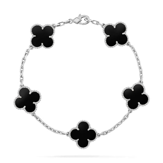[ECHO ]CLOVER 5 MOTIF ONYXS  BRACELET SILVER