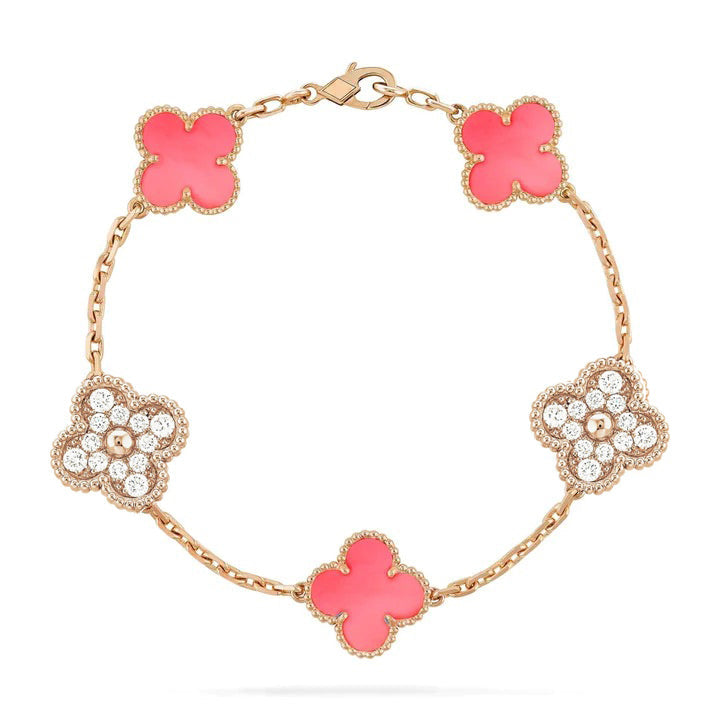 [ECHO ]CLOVER 5 MOTIF DIAMOND PINK MOP PINK GOLD BRACELET