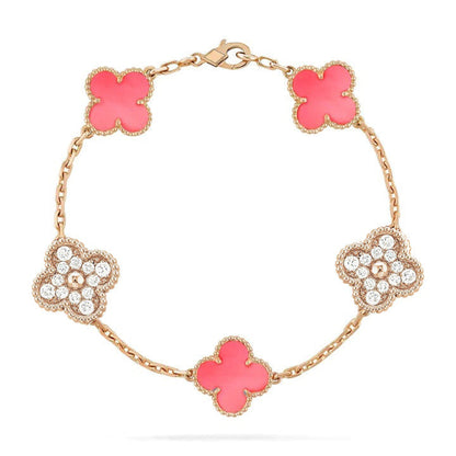 [ECHO ]CLOVER 5 MOTIF DIAMOND PINK MOP PINK GOLD BRACELET