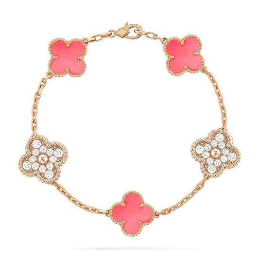 [ECHO ]CLOVER 5 MOTIF DIAMOND PINK MOP PINK GOLD BRACELET