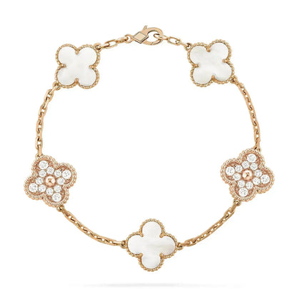 [ECHO ]CLOVER BRACELET 5 MOTIF WHITE MOP DIAMOND